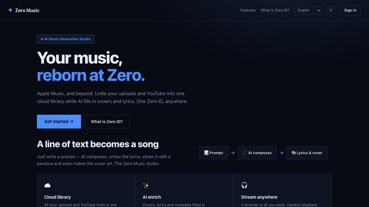 Zero Music — 클라우드 라이브러리와 AI 음악 생성 스튜디오